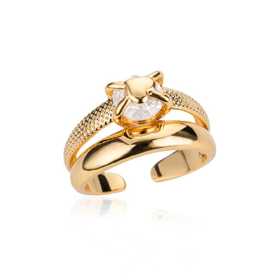 Carry me ONE™ Exclusivo anillo de corazón en doble capa, bañado en oro y ajustable