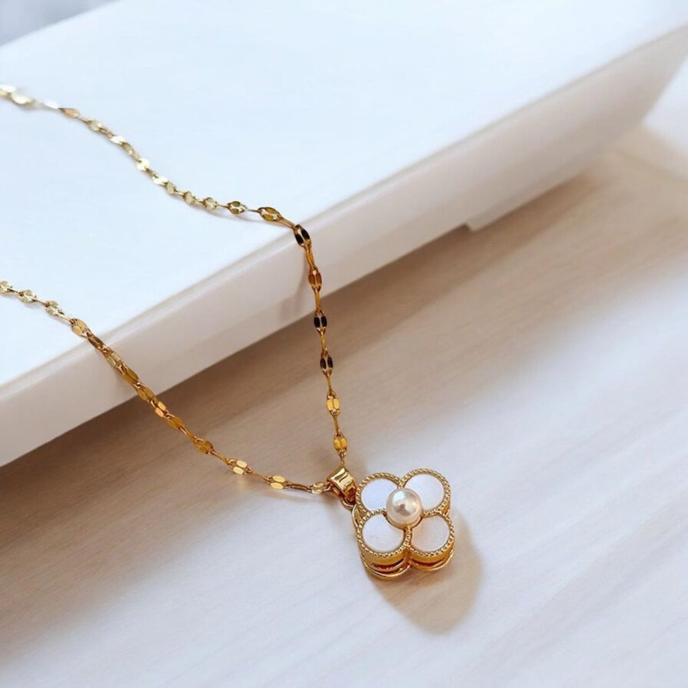 Collar de Girasol Blanco Giratorio con Perla - Podios