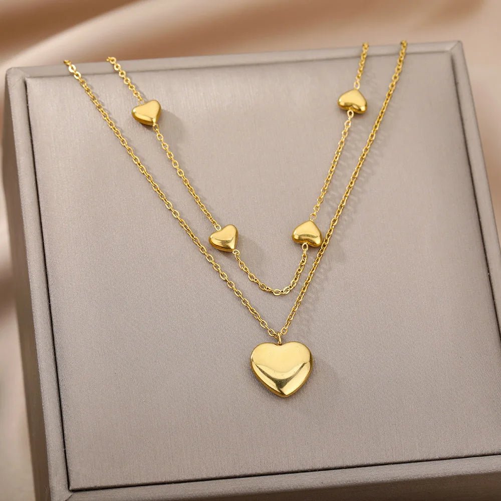Double Pride™ Collar de doble capa adornado con corazones dorados - Acero inoxidable - Podios