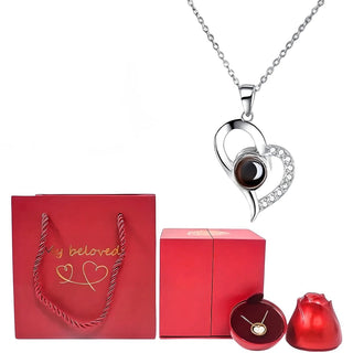 HotRose Plata 925™ Conjunto con collar “te amo en 100 idiomas”