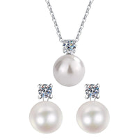 Luna Belle™ - Set de Collar y Aros de Plata 925 con Perlas y Moissanitas 1.5 carat