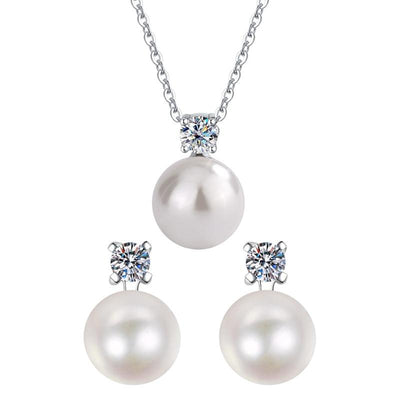 Luna Belle™ - Set de Collar y Aros de Plata 925 con Perlas y Moissanitas 1.5 carat