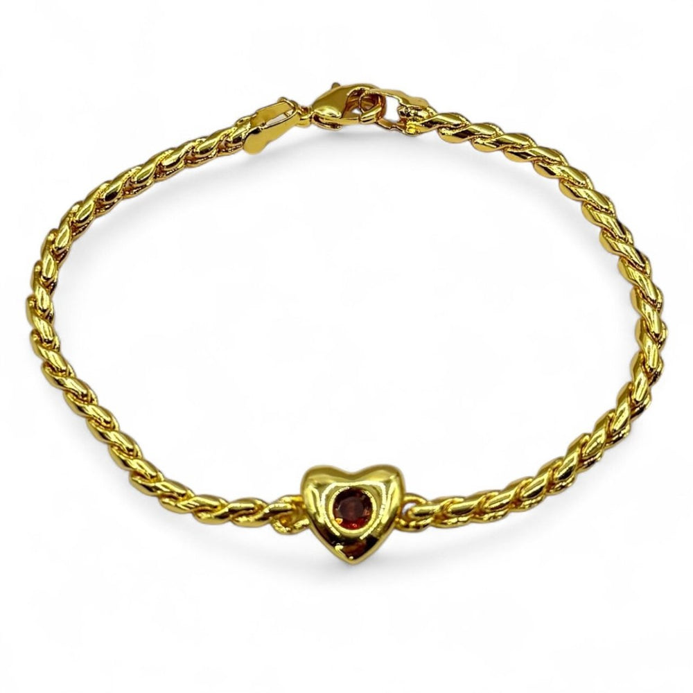 Pulsera Heart of Seine – Bañada en Oro 18K con Brillante Rojo - Podios