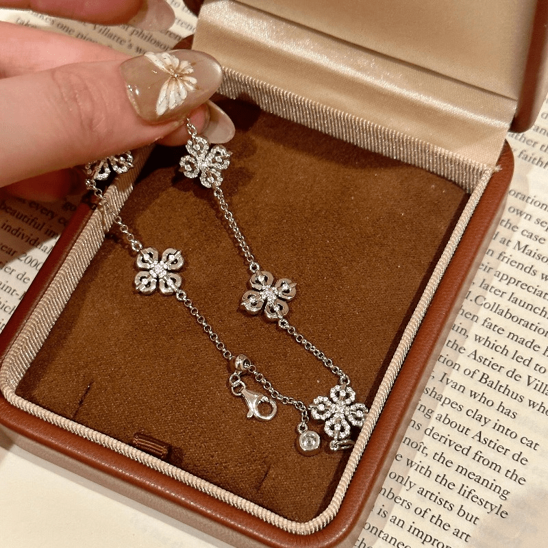 Pulsera Trébol de la Amatistas – Plata con Brillantes Rosados - Podios