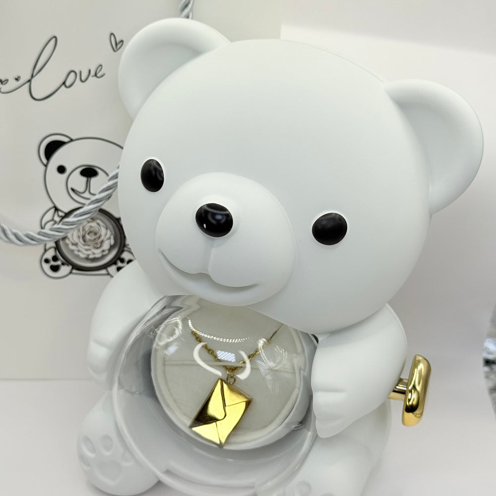Collar Carta Secreta "Te amo" en caja de Oso - Collar bañado en oro 18k con mensaje "Te amo" en su interior