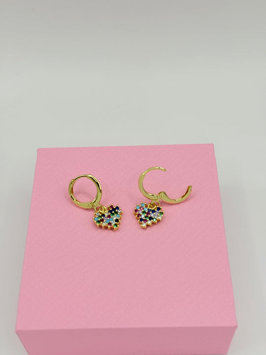 LY Rainbow Heart™ Aros enchapados en oro de 18 quilates con circonitas 3A