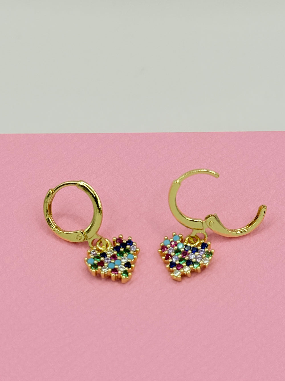LY Rainbow Heart™ Aros enchapados en oro de 18 quilates con circonitas 3A