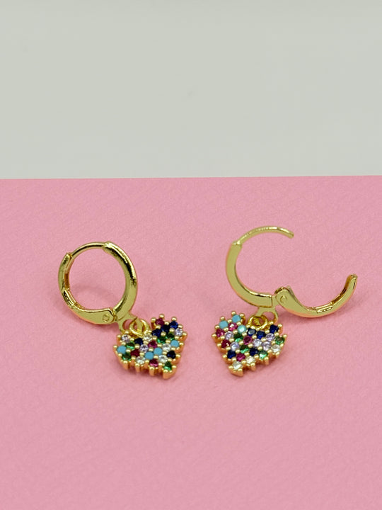 LY Rainbow Heart™ Aros enchapados en oro de 18 quilates con circonitas 3A