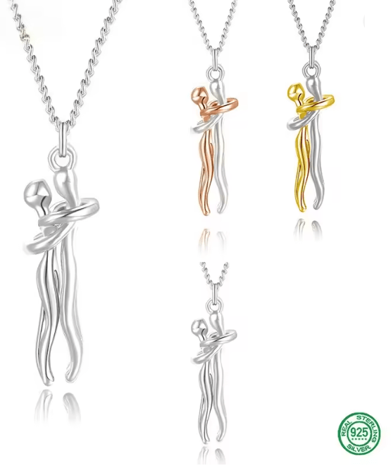 Abrazo eterno - collar de plata 925 con colgante de pareja abrazada - Podios