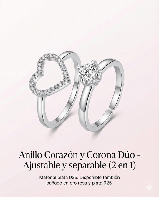 Anillo Corazón y Corona Dúo - ajustable y separable (2 en 1) - Podios