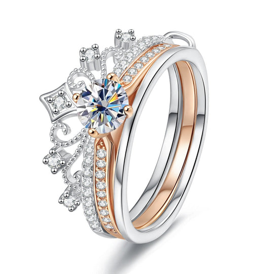 Anillo Corona Real Dúo - Anillo ajustable bañado en plata 925 y oro rosa - Podios