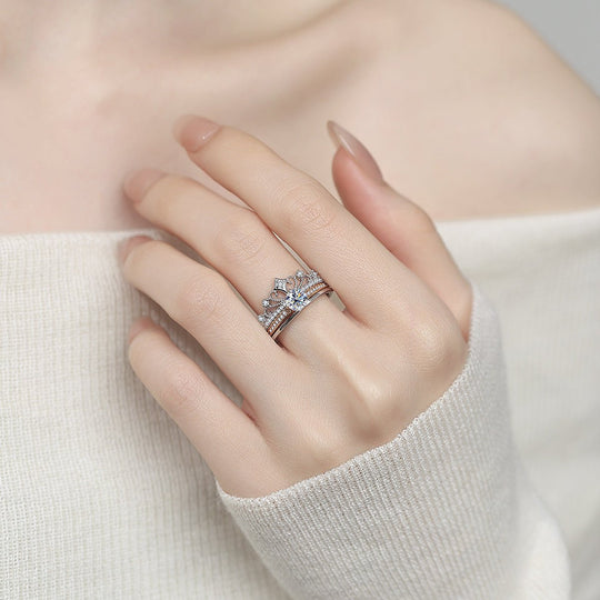 Anillo Corona Real Dúo - Anillo ajustable bañado en plata 925 y oro rosa - Podios