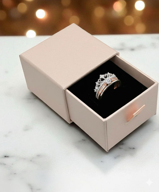 Anillo Corona Real Dúo - Anillo ajustable bañado en plata 925 y oro rosa - Podios