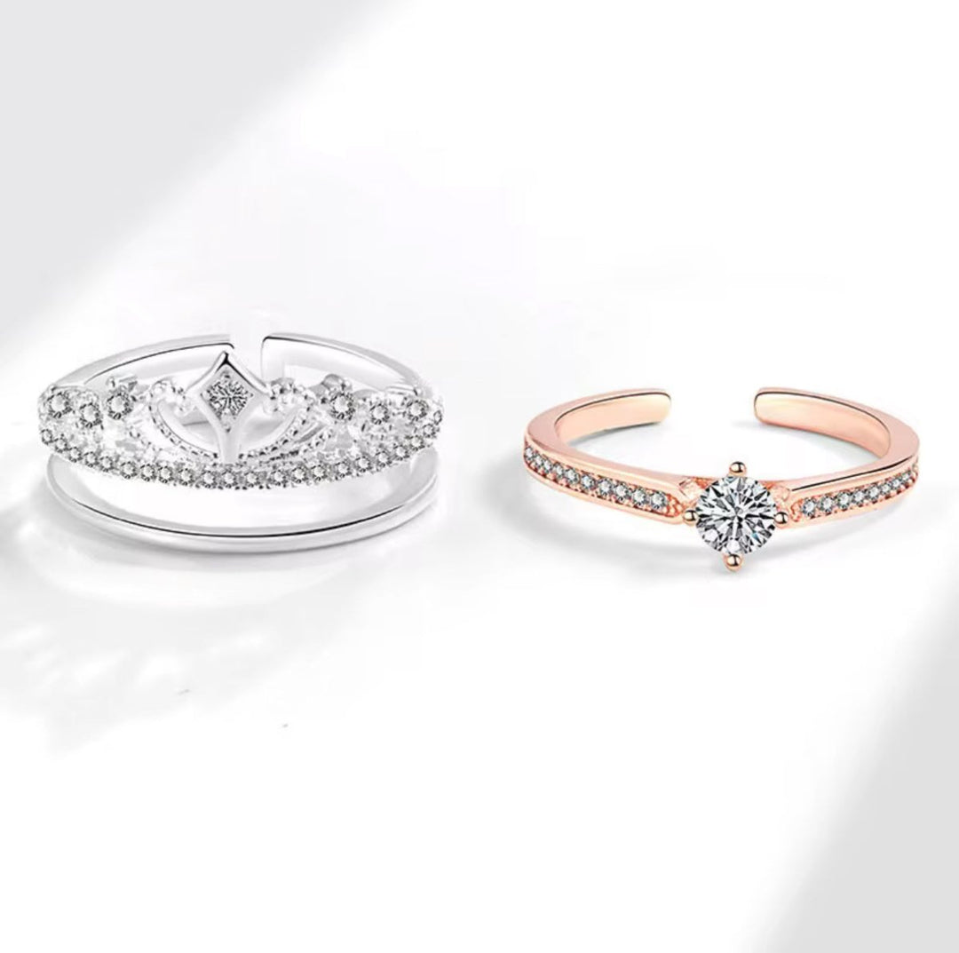 Anillo Corona Real Dúo - Anillo ajustable bañado en plata 925 y oro rosa - Podios