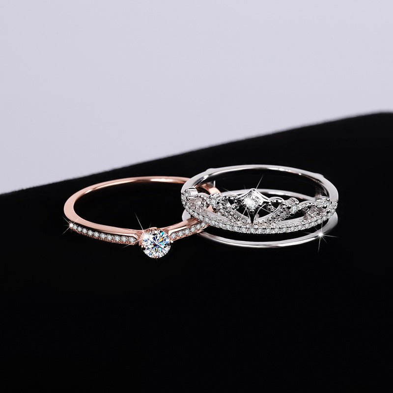 Anillo Corona Real Dúo - Anillo ajustable bañado en plata 925 y oro rosa - Podios