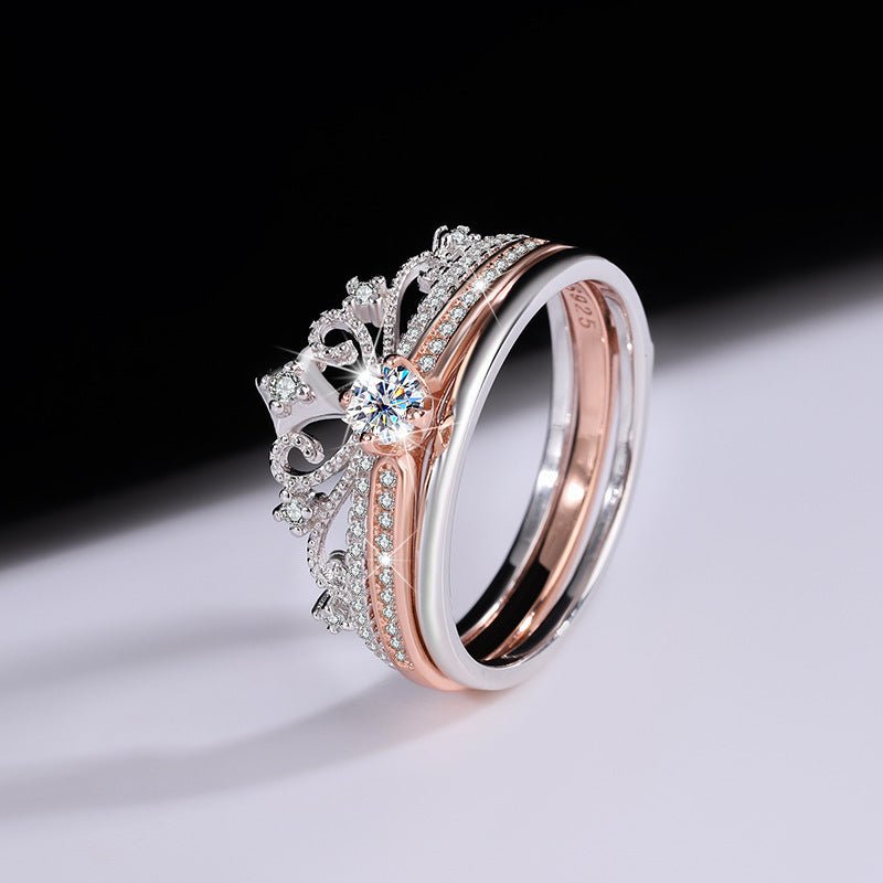 Anillo Corona Real Dúo - Anillo ajustable bañado en plata 925 y oro rosa - Podios