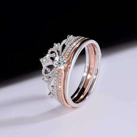 Anillo Corona Real Dúo - Anillo ajustable bañado en plata 925 y oro rosa - Podios