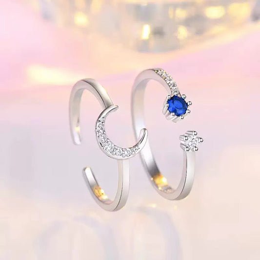 Anillo Luna de Cristal Dúo - Anillo ajustable en plata 925 - Podios