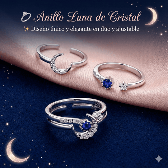 Anillo Luna de Cristal Dúo - Anillo ajustable en plata 925 - Podios