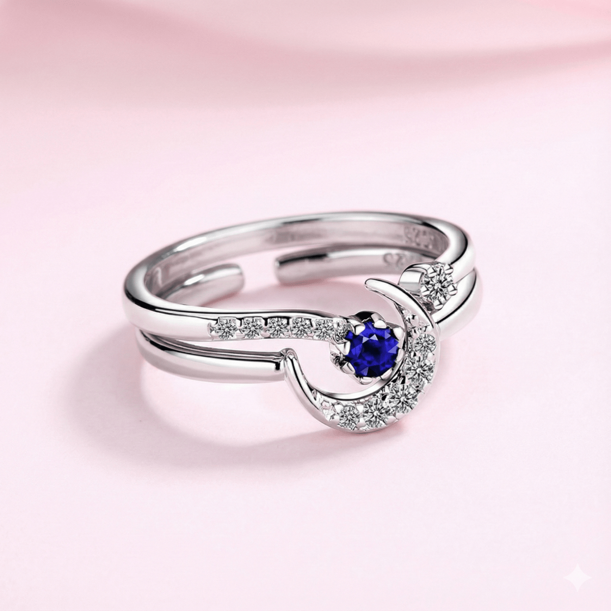 Anillo Luna de Cristal Dúo - Anillo ajustable en plata 925 - Podios