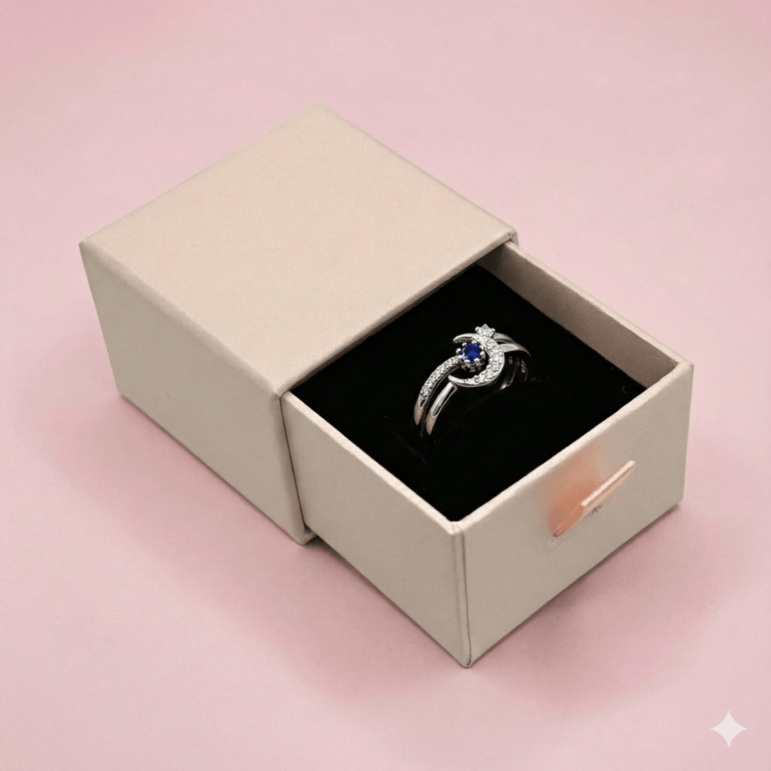 Anillo Luna de Cristal Dúo - Anillo ajustable en plata 925 - Podios