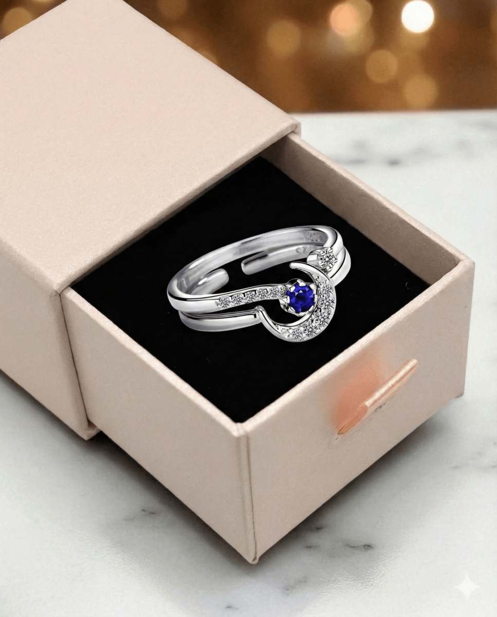 Anillo Luna de Cristal Dúo - Anillo ajustable en plata 925 - Podios