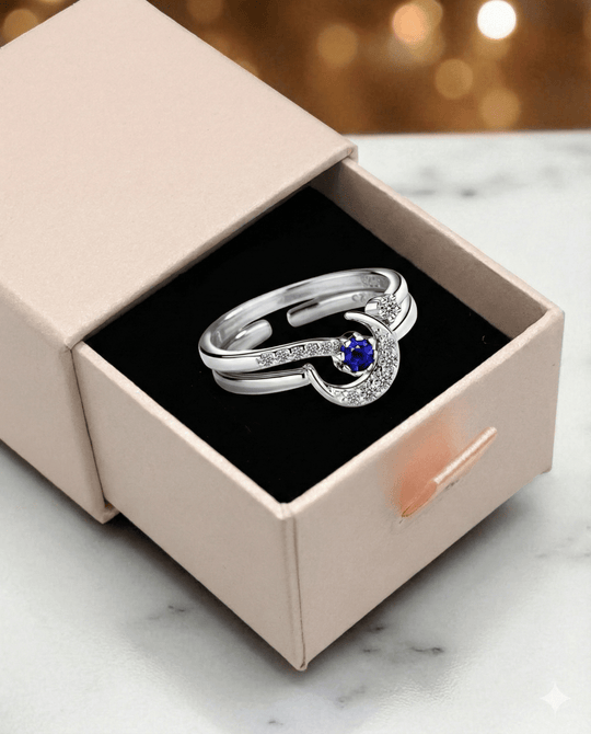 Anillo Luna de Cristal Dúo - Anillo ajustable en plata 925 - Podios