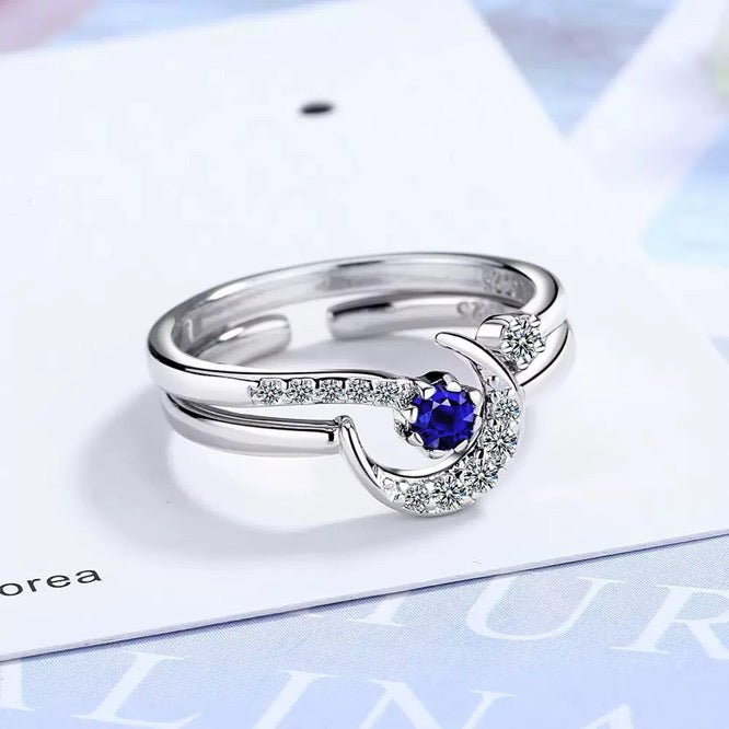 Anillo Luna de Cristal Dúo - Anillo ajustable en plata 925 - Podios