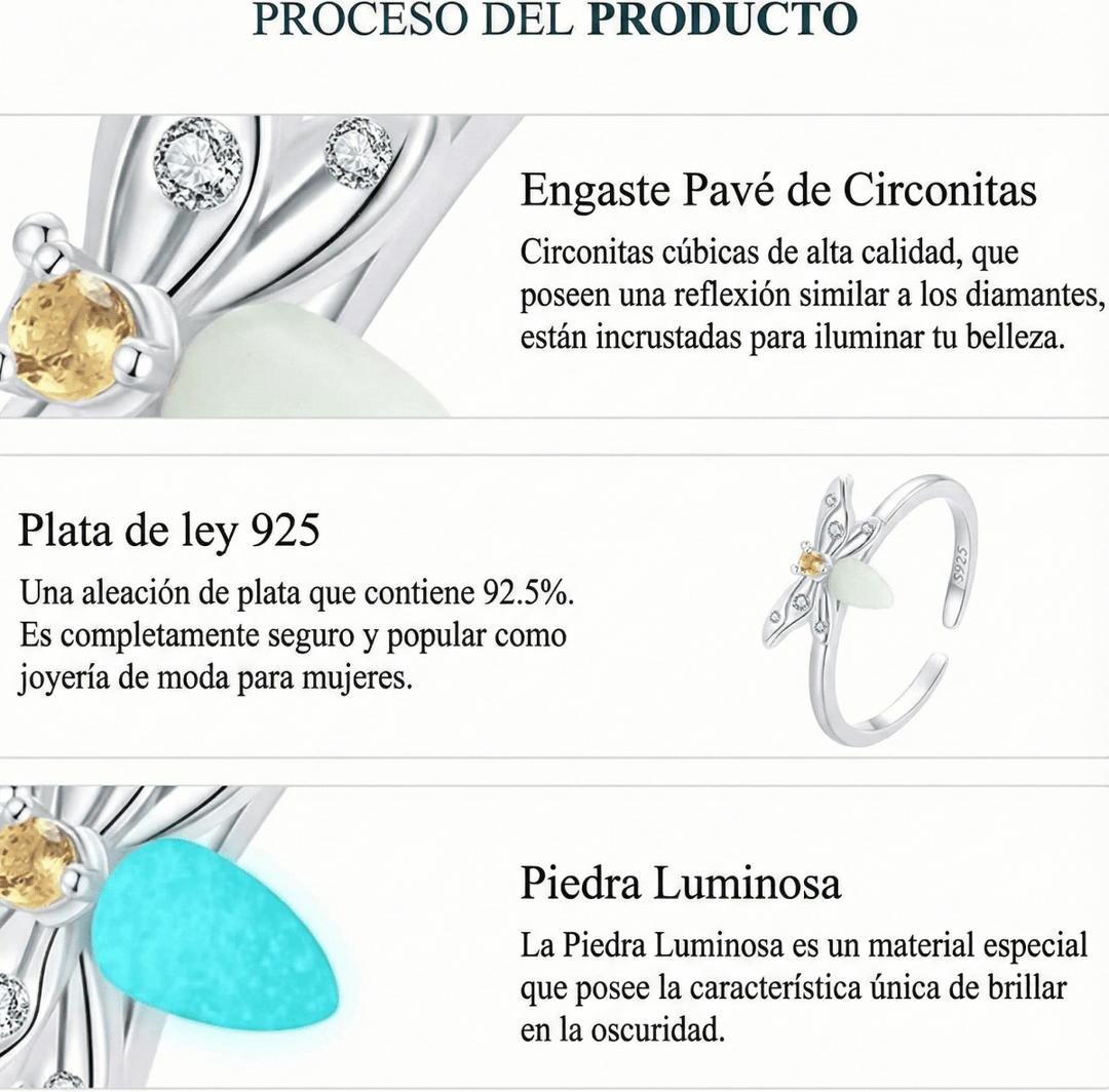 Anillo Luz en tu camino - Anillo ajustable de Plata 925 con luz que brilla en la oscuridad - Podios