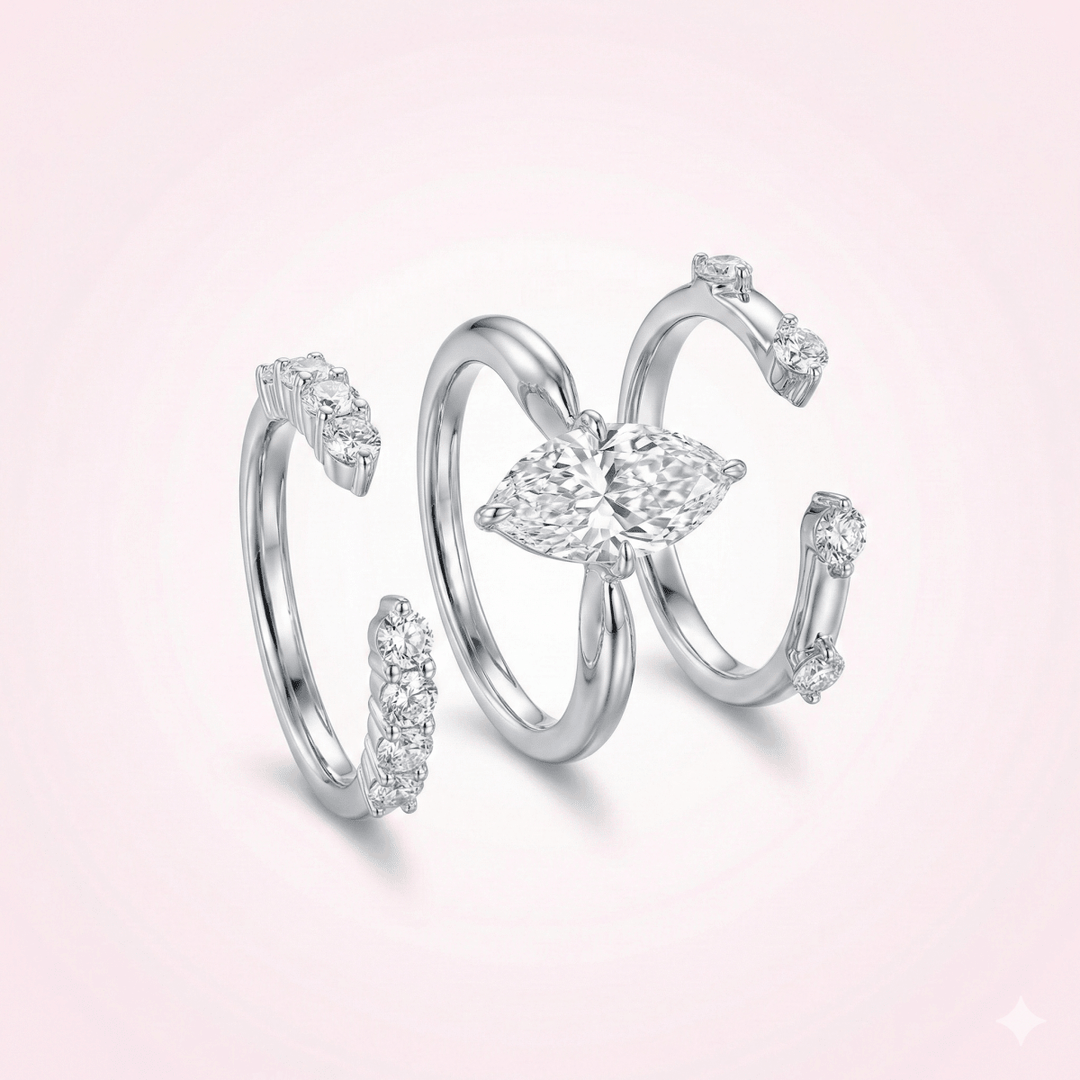 Anillo Triple Encanto - Tres en Uno - Ajustable y Enchapados en Plata 925 - Podios