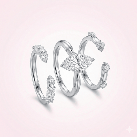 Anillo Triple Encanto - Tres en Uno - Ajustable y Enchapados en Plata 925 - Podios