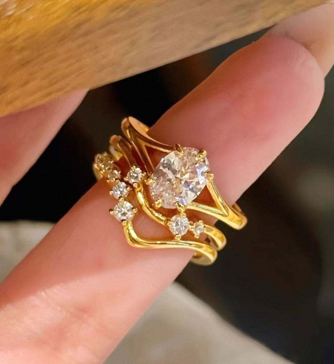 Anillo triple esencia - Anillo ajustable 3 en 1 enchapado en Oro con Circones - Podios