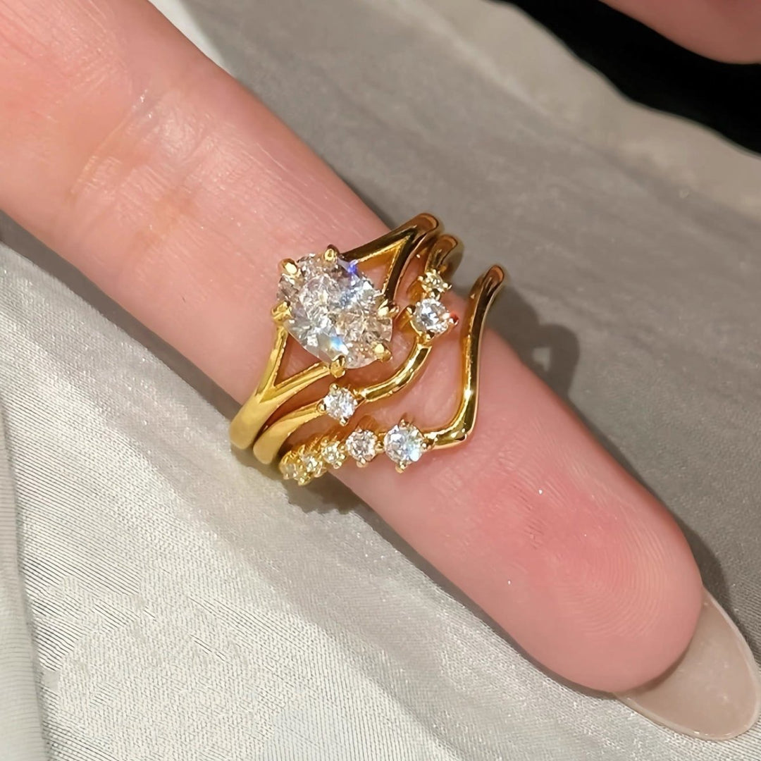 Anillo triple esencia - Anillo ajustable 3 en 1 enchapado en Oro con Circones - Podios