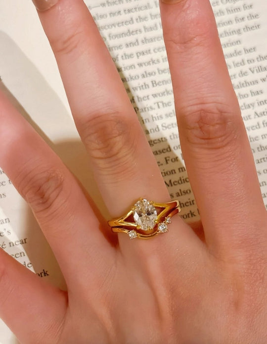 Anillo triple esencia - Anillo ajustable 3 en 1 enchapado en Oro con Circones - Podios