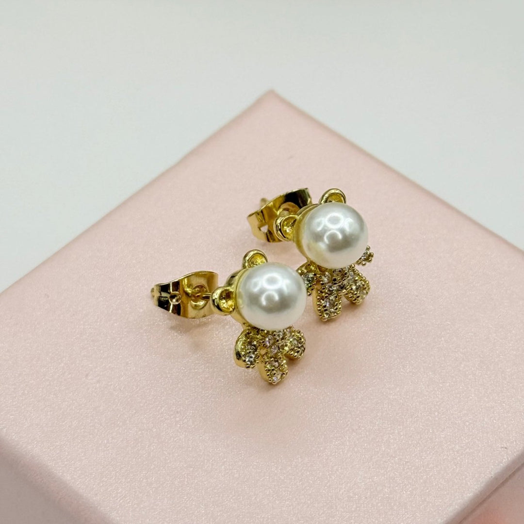 Aros Babe Lumiere Collection - aros de perlas cultivadas enchapadas en oro de 18k - Podios