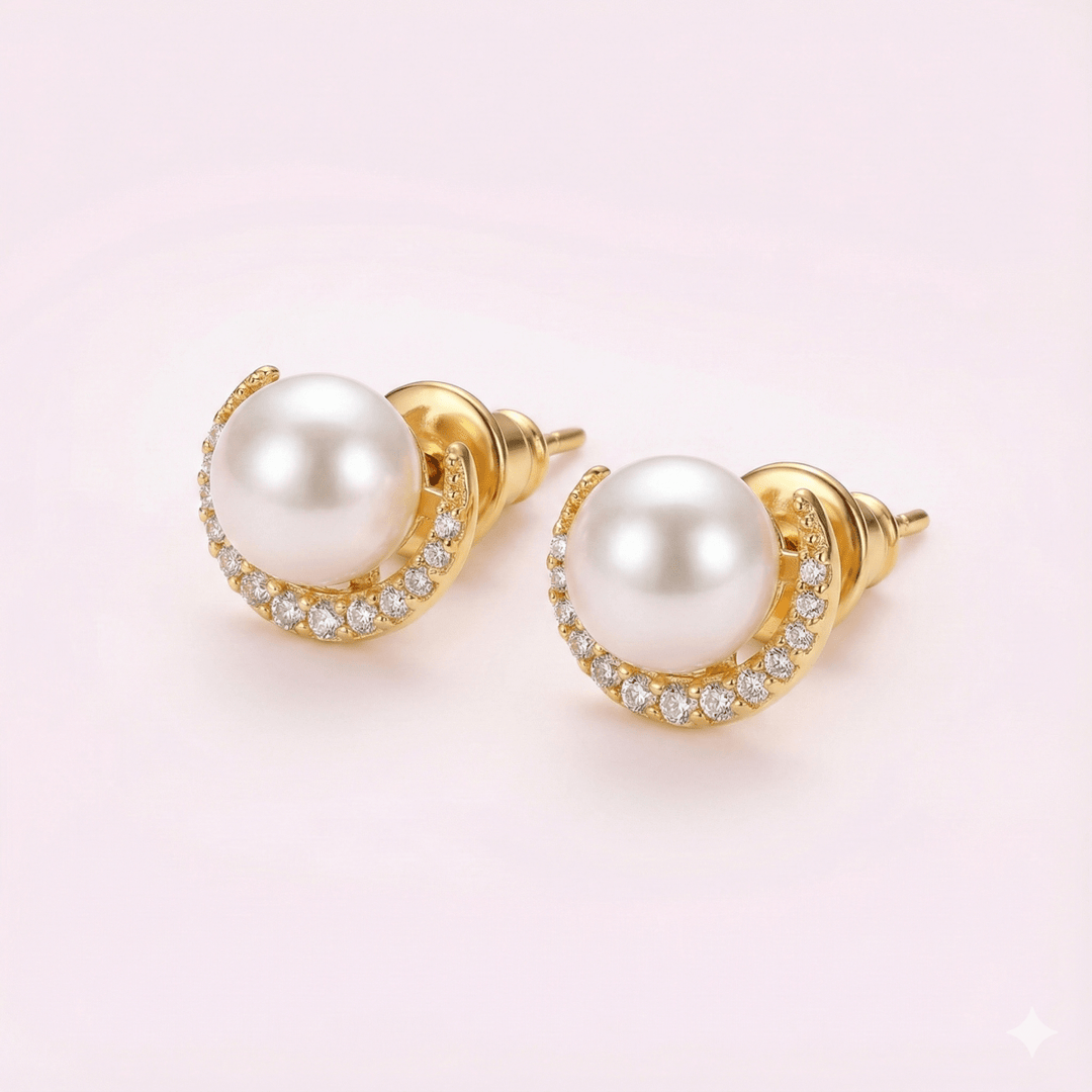 Aros Crown Lumiere Collection - aros de perlas cultivadas enchapadas en oro de 18k - Podios