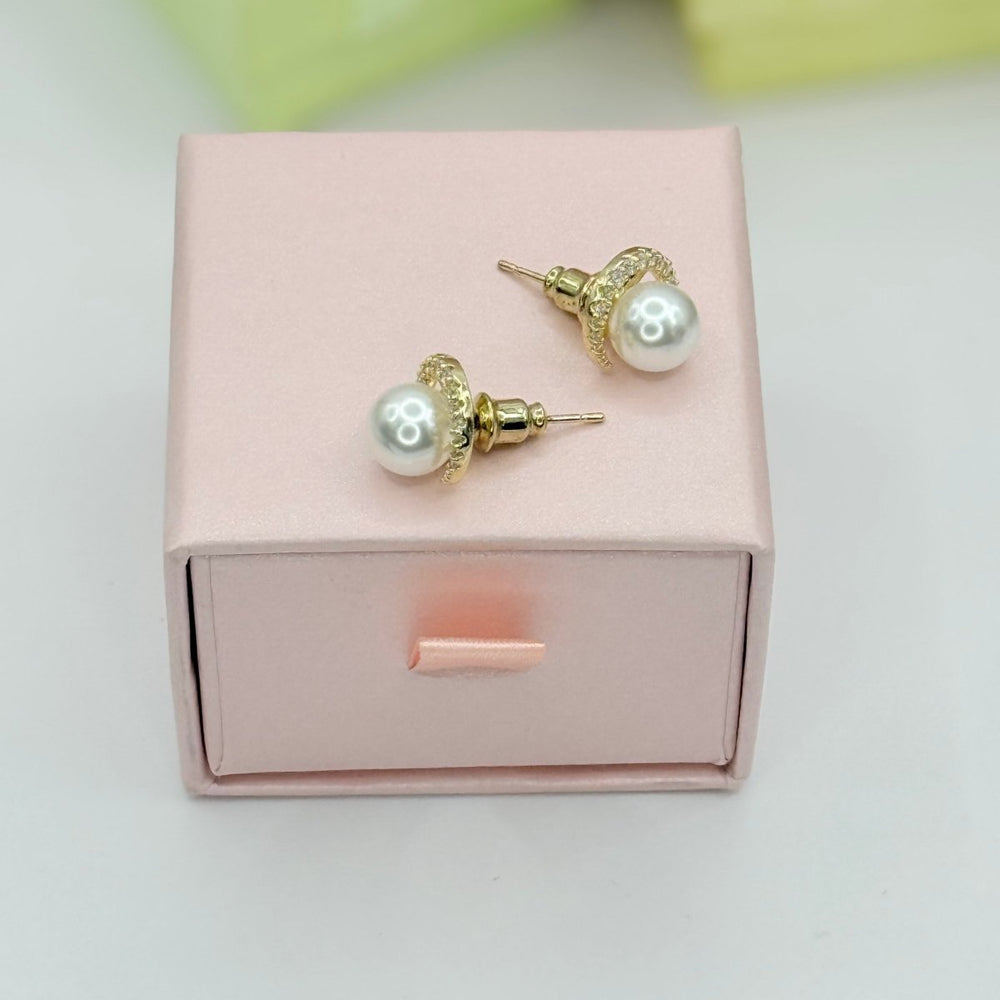 Aros Crown Lumiere Collection - aros de perlas cultivadas enchapadas en oro de 18k - Podios