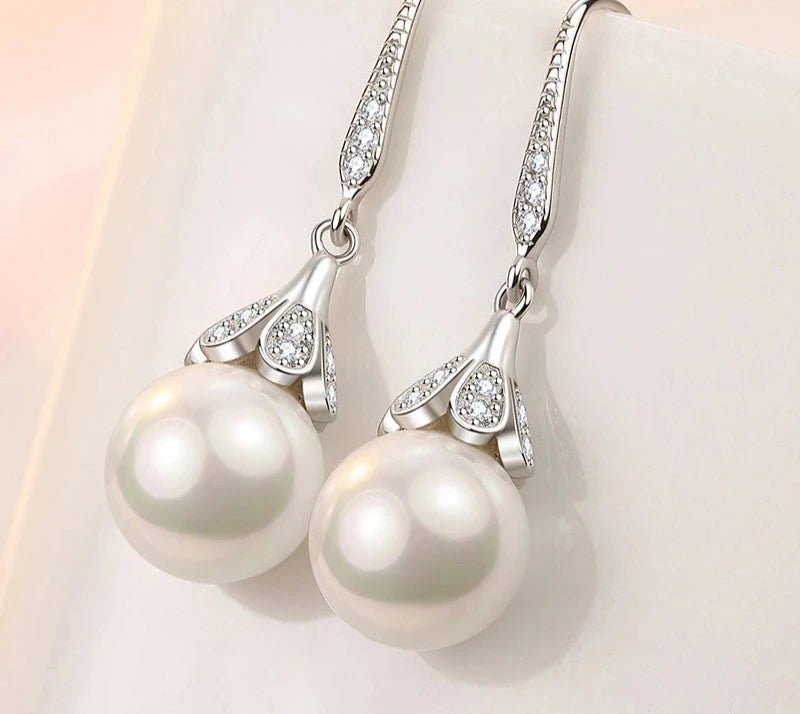 Aros de Plata 925 con Perla Natural Blanca - Podios