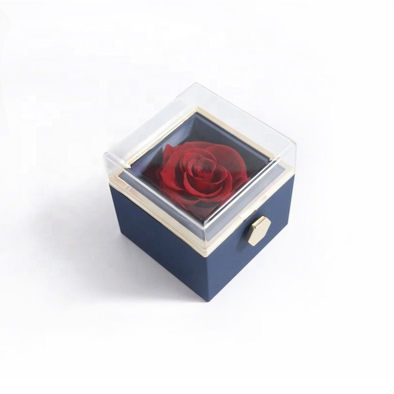 Caja giratoria de rosa eterna color azul - Podios