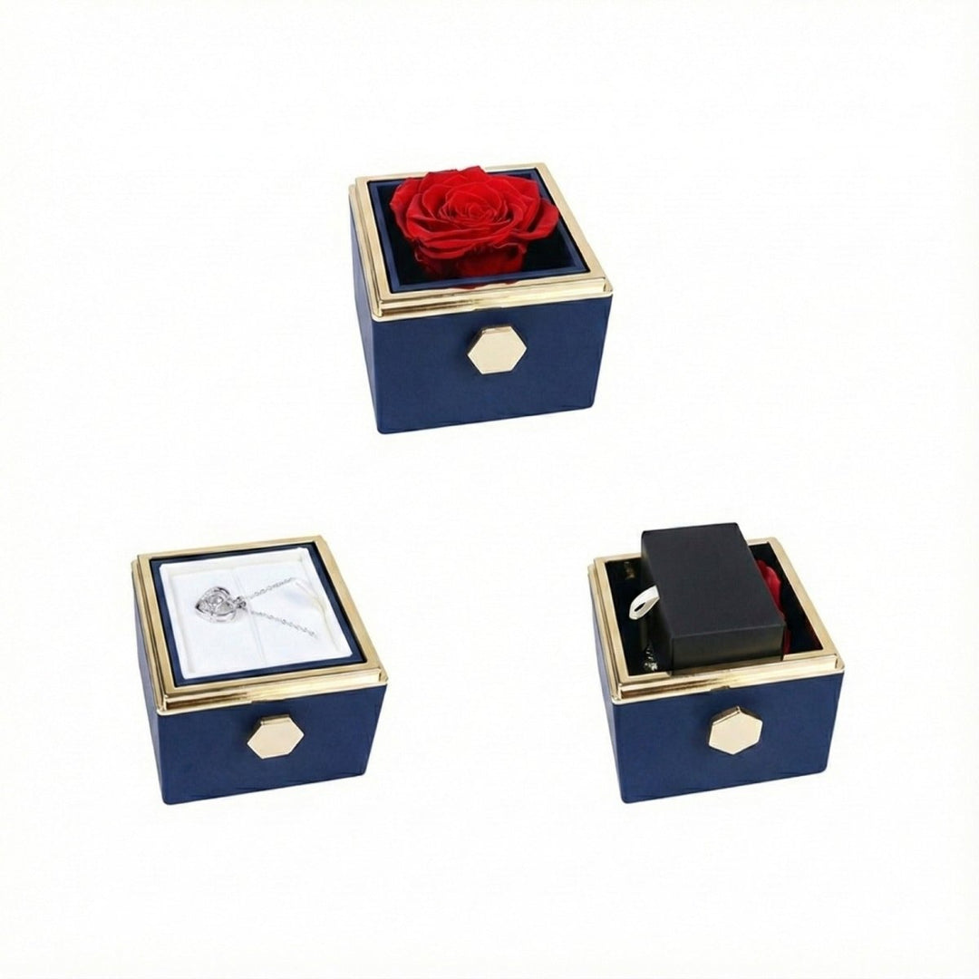 Caja giratoria de rosa eterna color azul - Podios