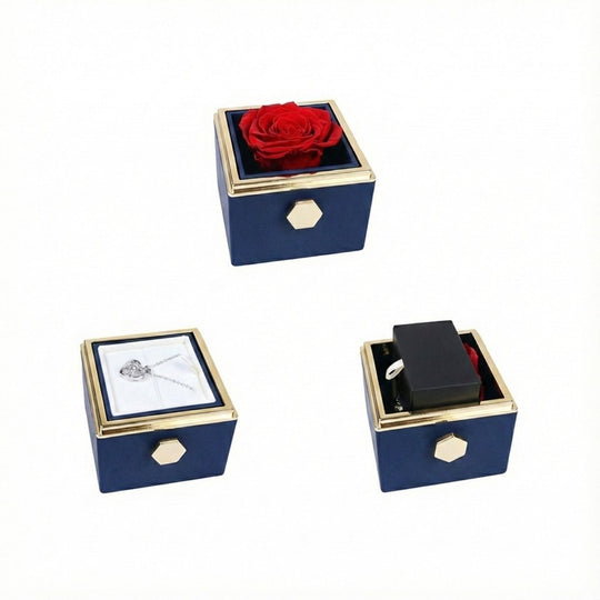 Caja giratoria de rosa eterna color azul - Podios