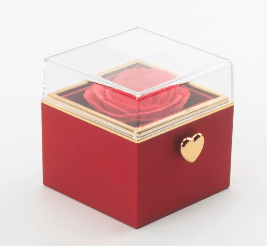 Caja giratoria de rosa eterna color rojo - Podios