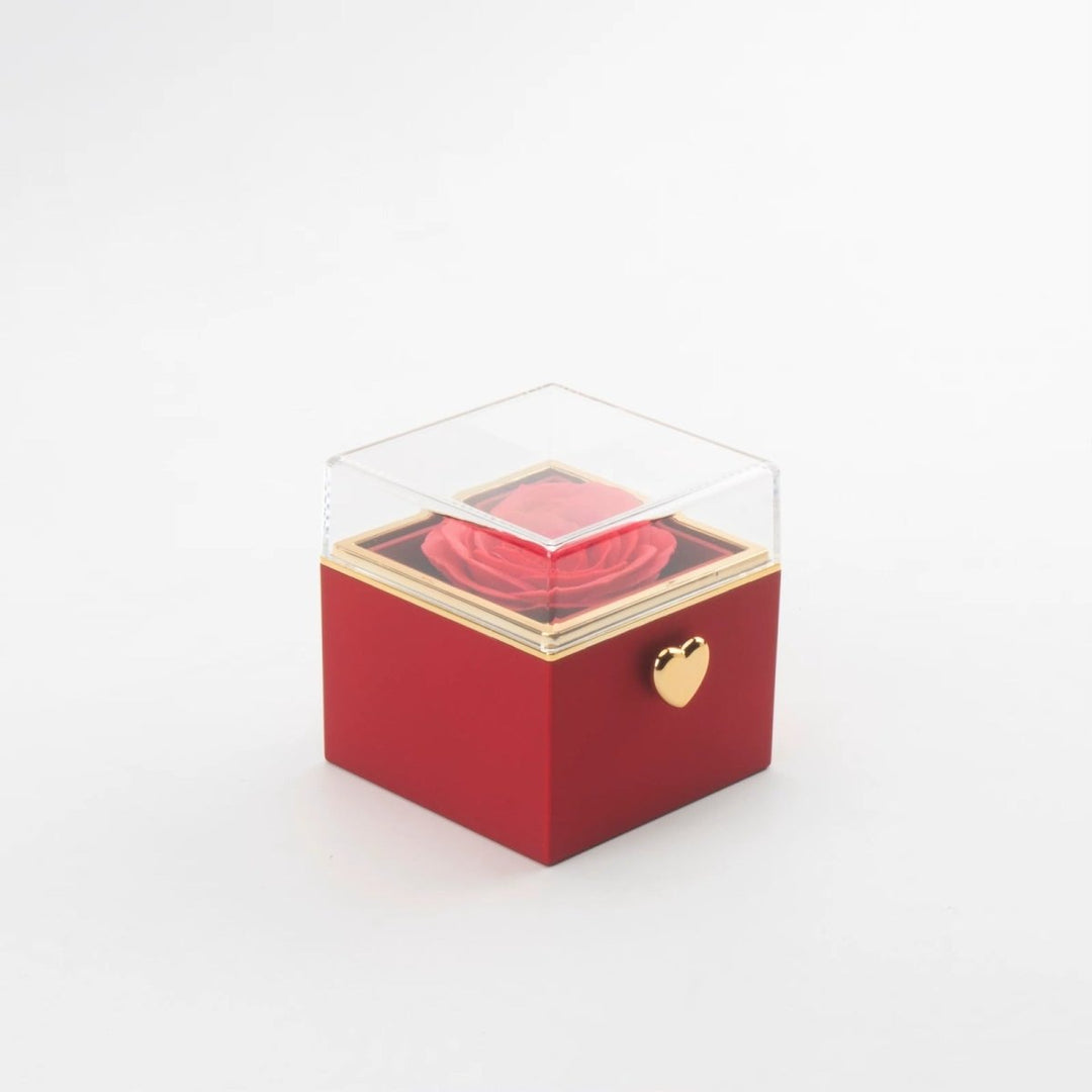 Caja giratoria de rosa eterna color rojo - Podios