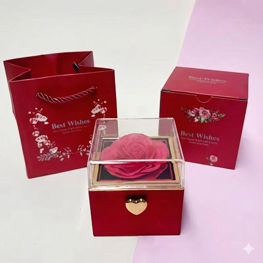 Caja giratoria de rosa eterna color rojo - Podios
