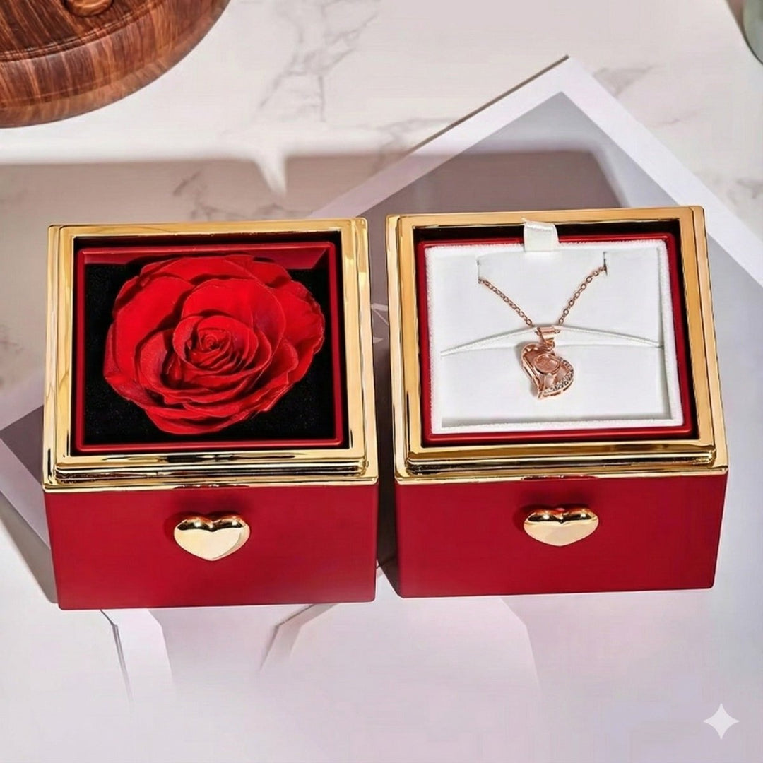 Caja giratoria de rosa eterna color rojo - Podios