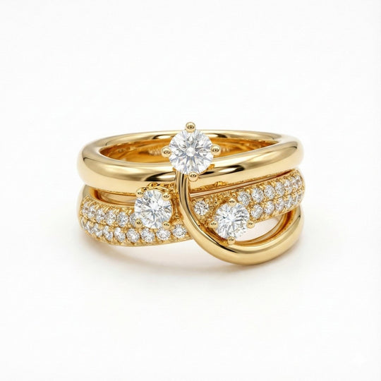 Carry me Estrella Fugaz™ Exclusivo anillo de 3 estrellas en doble capa, bañado en oro y ajustable - Podios