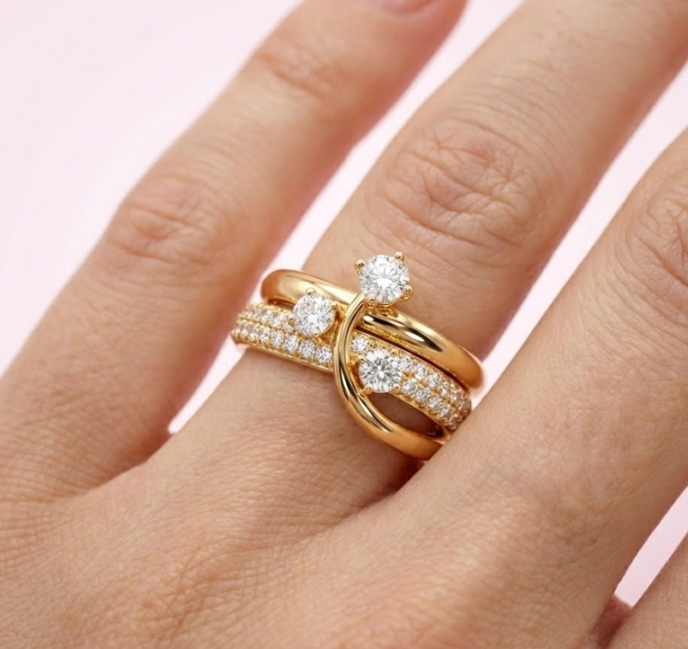 Carry me Estrella Fugaz™ Exclusivo anillo de 3 estrellas en doble capa, bañado en oro y ajustable - Podios