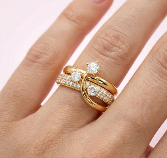 Carry me Estrella Fugaz™ Exclusivo anillo de 3 estrellas en doble capa, bañado en oro y ajustable - Podios