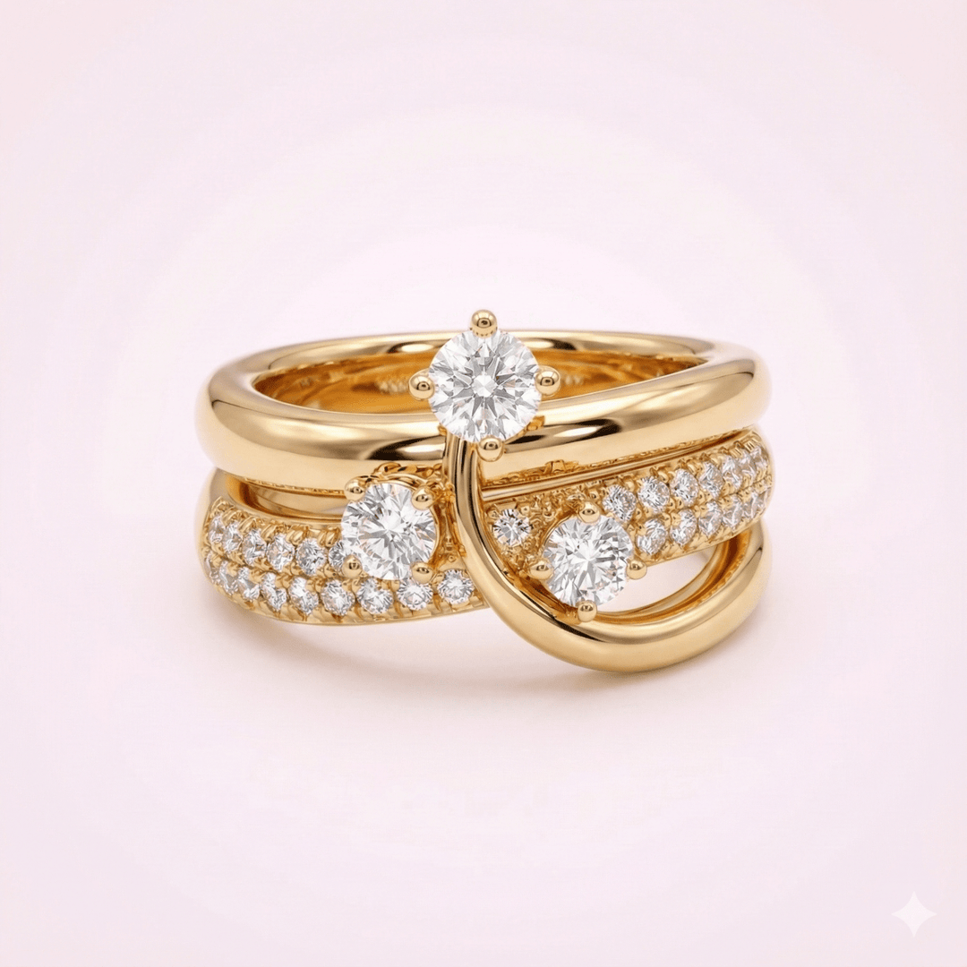 Carry me Estrella Fugaz™ Exclusivo anillo de 3 estrellas en doble capa, bañado en oro y ajustable - Podios