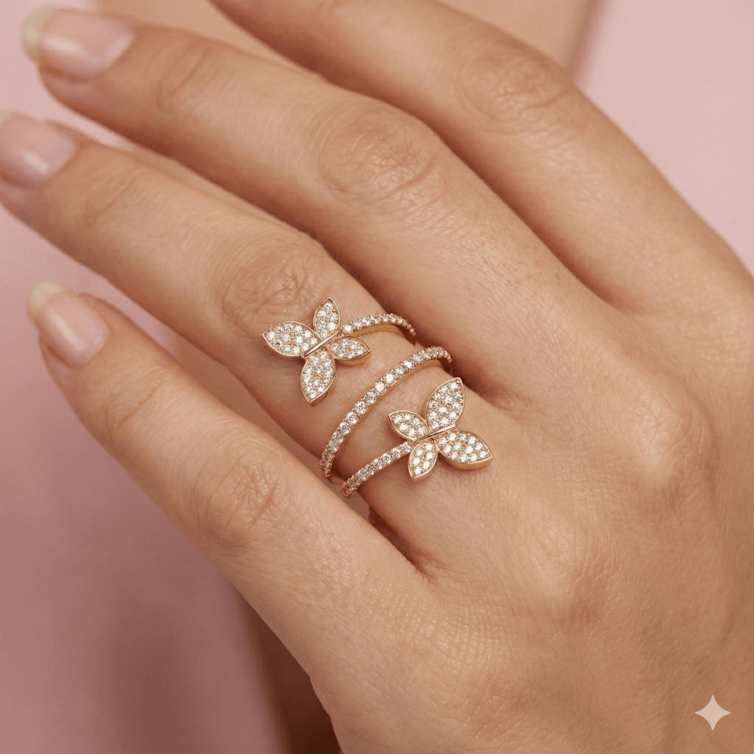 Carry me Mariposa™ Anillo ajustable de acero inoxidable - Podios